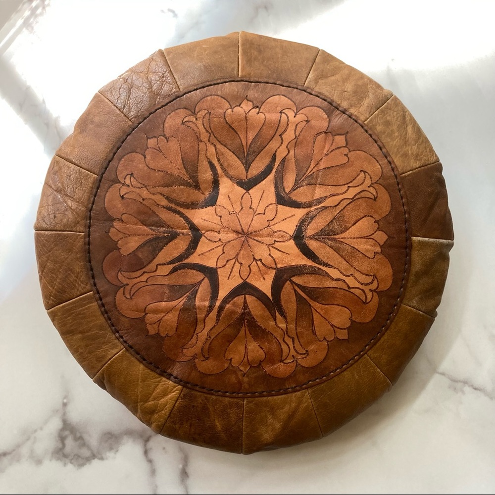 1/2 Vintage Moroccan Leather Mandala Pillow